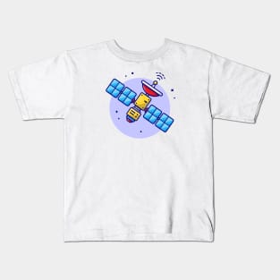 Flying Satellite Space Cartoon Vector Icon Illustration Kids T-Shirt